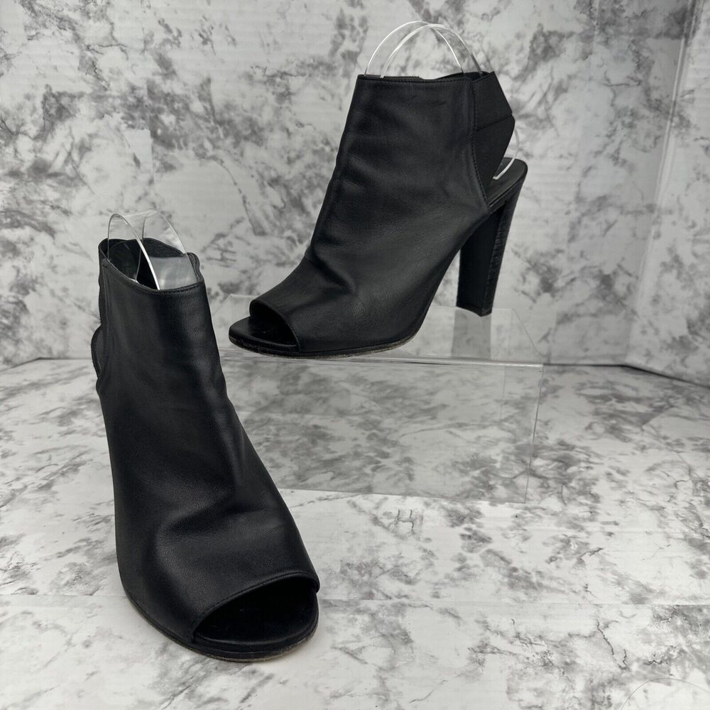 Stuart Weitzman Womens Peep Toe Block‎ Heel Booties Size 8.5 Black Leather